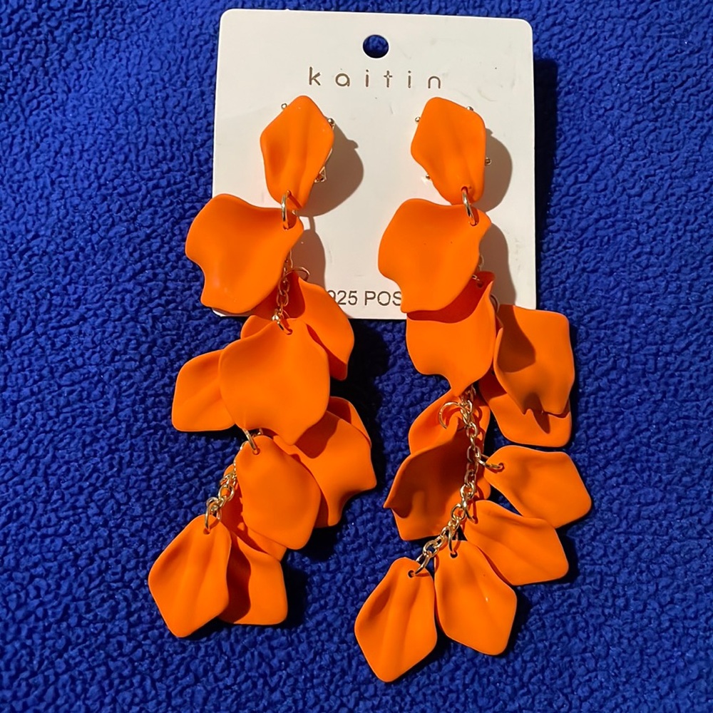 Long Acrylic Rose Petal Drop Dangle Earrings